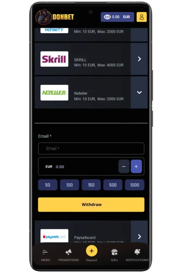 Enter Withdrawal Amount